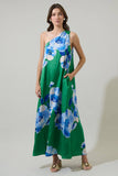 Glena Floral Pleated Maxi Dress (Green or Pink)