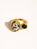 Embrun 18K Gold Non-Tarnish Dalmatian Jasper Onyx Ring