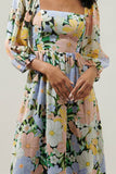 Topanga Floral Amaretto Puff Sleeve Midi Dress