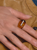 Caraway Non-Tarnish Amber Resin CZ Ring