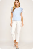 Mixed Media Ruffle Tee Top (Light Blue or Black)