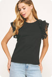 Mixed Media Ruffle Tee Top (Light Blue or Black)