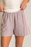 Striped Cotton Shorts w/ Lace Trim