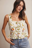 Tropical Print Lined Peplum Top