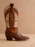 The Fairy | Camel Western Boot in Suede with Inlay