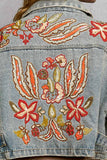 Beaded Embroidered Waist Tab Denim Jacket