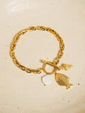 Bone 18K Gold Non-Tarnish Fishbone Shell Chain Bracelet