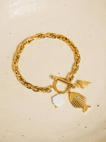 Bone 18K Gold Non-Tarnish Fishbone Shell Chain Bracelet