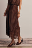 Alora Lace Hem Satin Skirt (Mocha or Slate Blue)