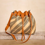 Rattan Sling Bag - Brown Diagonal Stripe Pattern