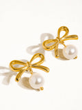 Aleah 18K Gold Non-Tarnish Bow Pearl Earring