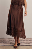 Alora Lace Hem Satin Skirt (Mocha or Slate Blue)