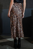 Leopard Print Stretch Satin Midi Skirt
