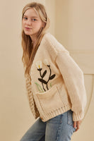 Flower Embroidered Knit Cardigan