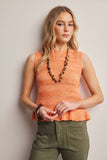 Pointelle Knit Peplum Top (Coral, Ivory, or Navy)
