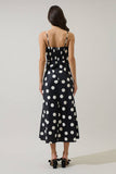 Derba Polka Dot Pleated Satin Midi Dress