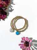 Real Gemstone Cute Heart Stretchy Bracelet in 18k Gold Beads