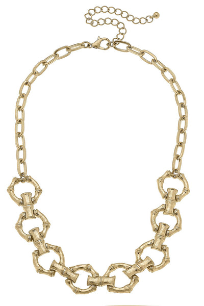 Pippa Bamboo Linked Horsebit Necklace in Shiny Gold