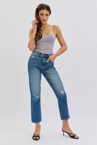 High Rise Crop Straight Denim