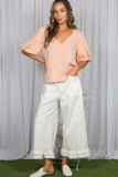 Bubble Sleeve 100%Cotton Blouse Top (Sage or Salmon)