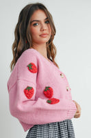 Strawberry Embroidered Cropped Cardigan