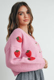 Strawberry Embroidered Cropped Cardigan