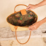 Ivory Rattan Tote with Rolled Leather Handle