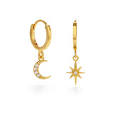 Moon and Star Huggie Hoop Earrings