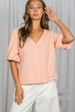 Bubble Sleeve 100%Cotton Blouse Top (Sage or Salmon)