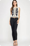 Embroidered Sleeveless Knitted Vest Top (Ivory or Red)