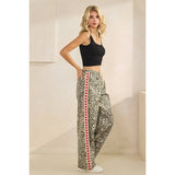 Leopard Printed Striped Wide Legged Pants