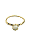 Real Gemstone Cute Heart Stretchy Bracelet in 18k Gold Beads