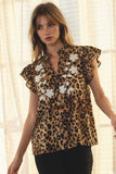 Leopard Printed Ruffle Sleeve Top