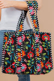 Black Floral Quilted Tote Bag