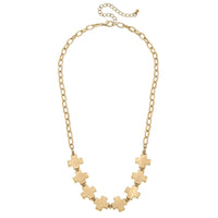 Edith Square Cross Chain Link Necklace in Worn Gold