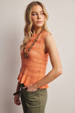 Pointelle Knit Peplum Top (Coral, Ivory, or Navy)