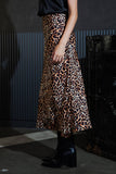 Leopard Print Stretch Satin Midi Skirt