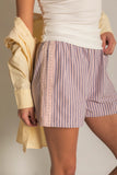 Striped Cotton Shorts w/ Lace Trim
