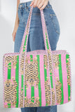 Pink/Green Tiger Reversible Quilted Cotton Tote Bag