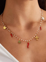 Praiano 18K Gold Non-Tarnish Pepper Charm Pearl Necklace