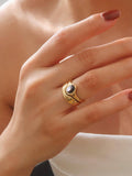 Alouette 18K Gold Non-Tarnish Stone Wave Ring