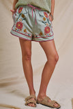 Embroidered Floral Drawstring Shorts