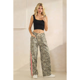 Leopard Printed Striped Wide Legged Pants
