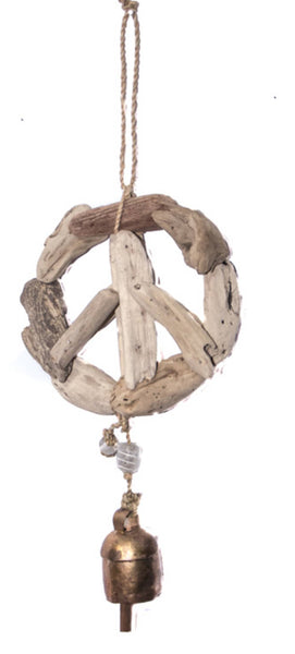 Driftwood Peace Sign/Beads & Bell