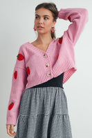 Strawberry Embroidered Cropped Cardigan