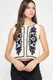 Embroidered Sleeveless Knitted Vest Top (Ivory or Red)