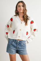 Strawberry Embroidered Cropped Cardigan