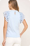 Mixed Media Ruffle Tee Top (Light Blue or Black)