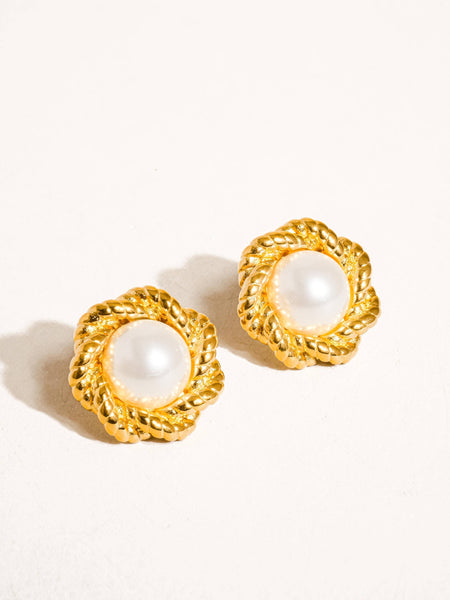 Jeannette 18K Non-Tarnish Pearl Floral Stud