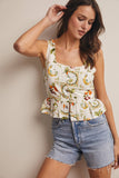 Tropical Print Lined Peplum Top